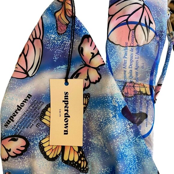 Superdown Makenna Butterfly Cheeky Blue 90s Inspired Bikini Swim Bottoms Size M - Picture 9 of 9